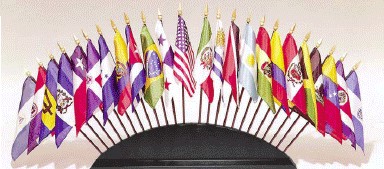 Set of O.A.S. Desktop Flags with Stand
