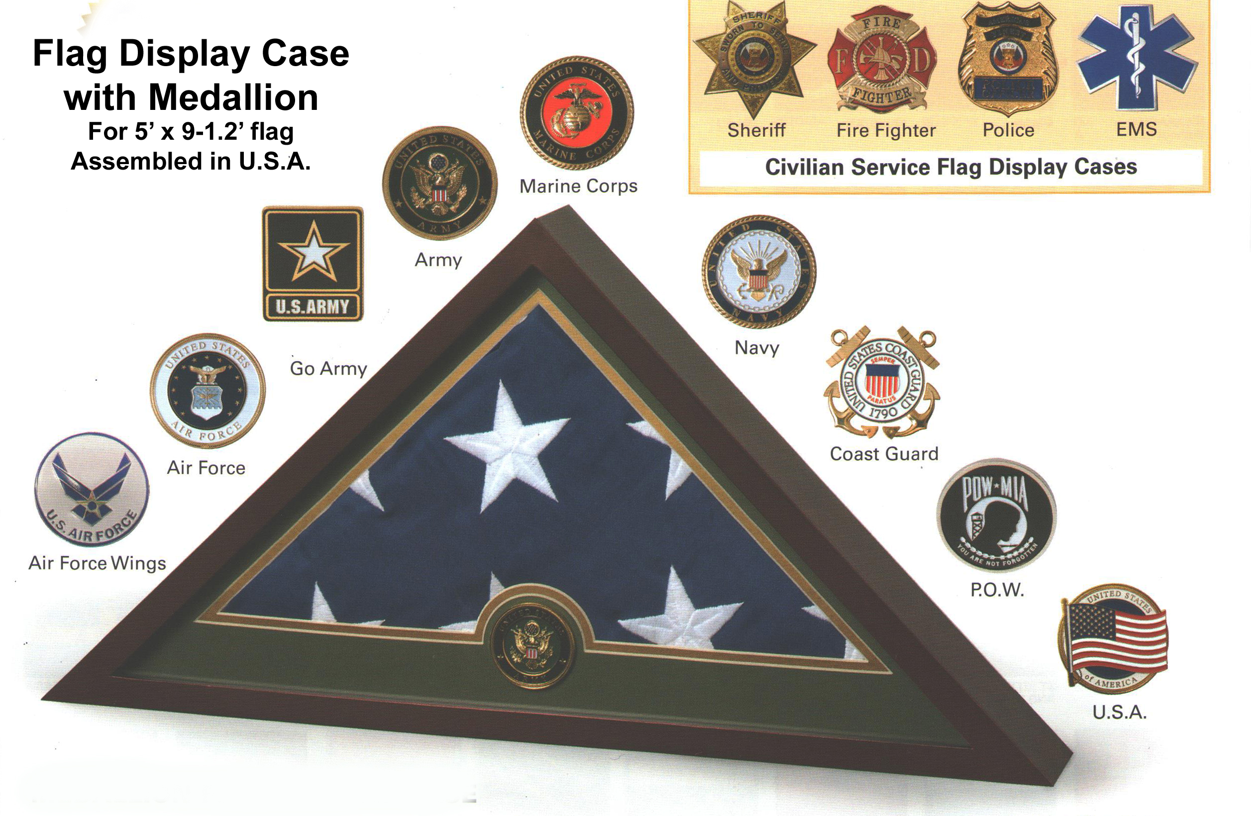 Flag Case - Allied copy Medallion Flag Display case for 5ft x 9ft-6in flag